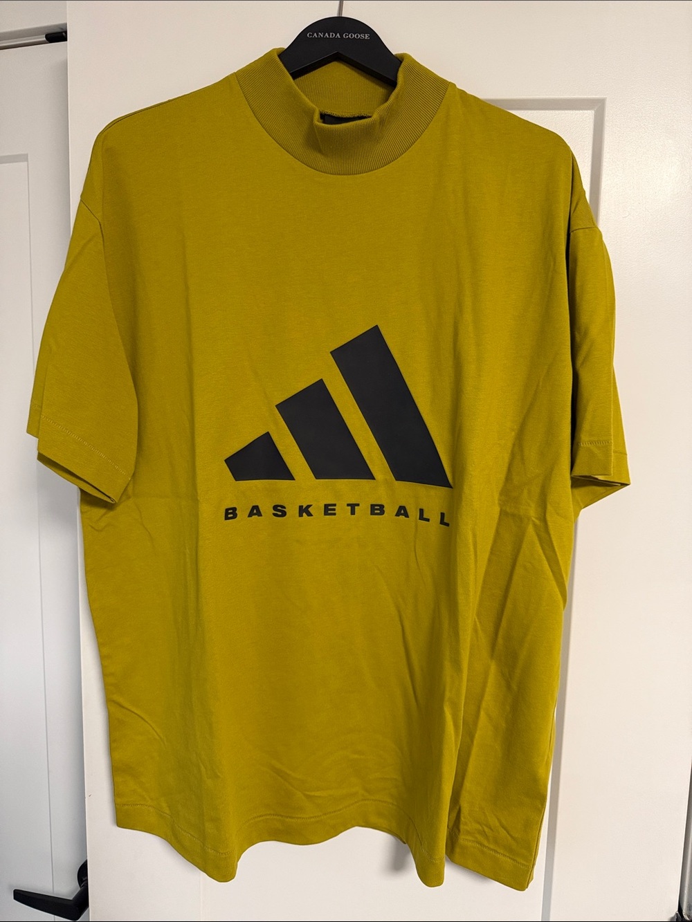 adidas Olive Yellow Short-Sleeve Basketball Tee with Black Logo